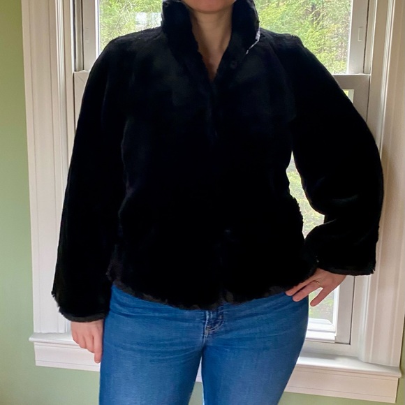 Lauren Ralph Lauren Black Faux Fur Swing Coat Size M - Picture 12 of 16